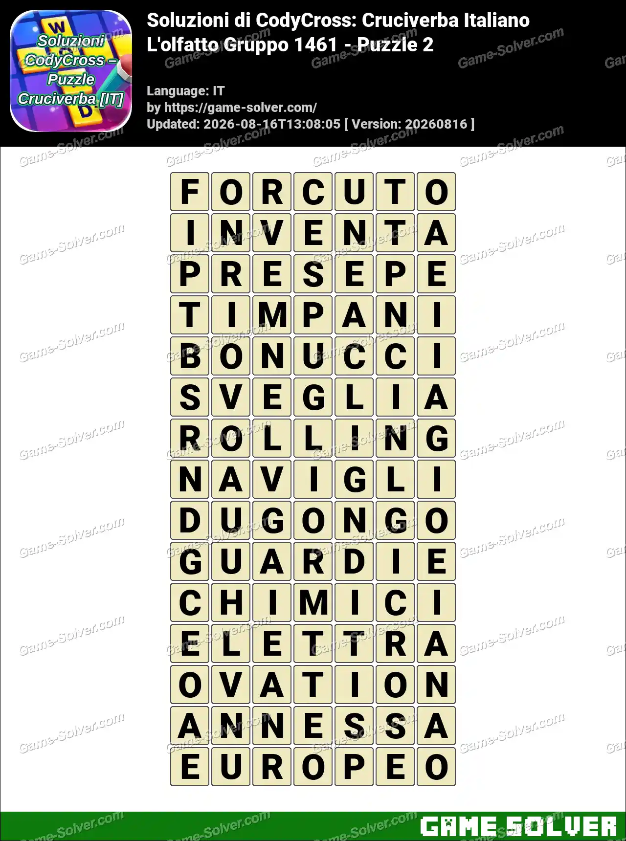 Soluzioni di CodyCross: Cruciverba Italiano L’olfatto Gruppo 1461 – Puzzle 2